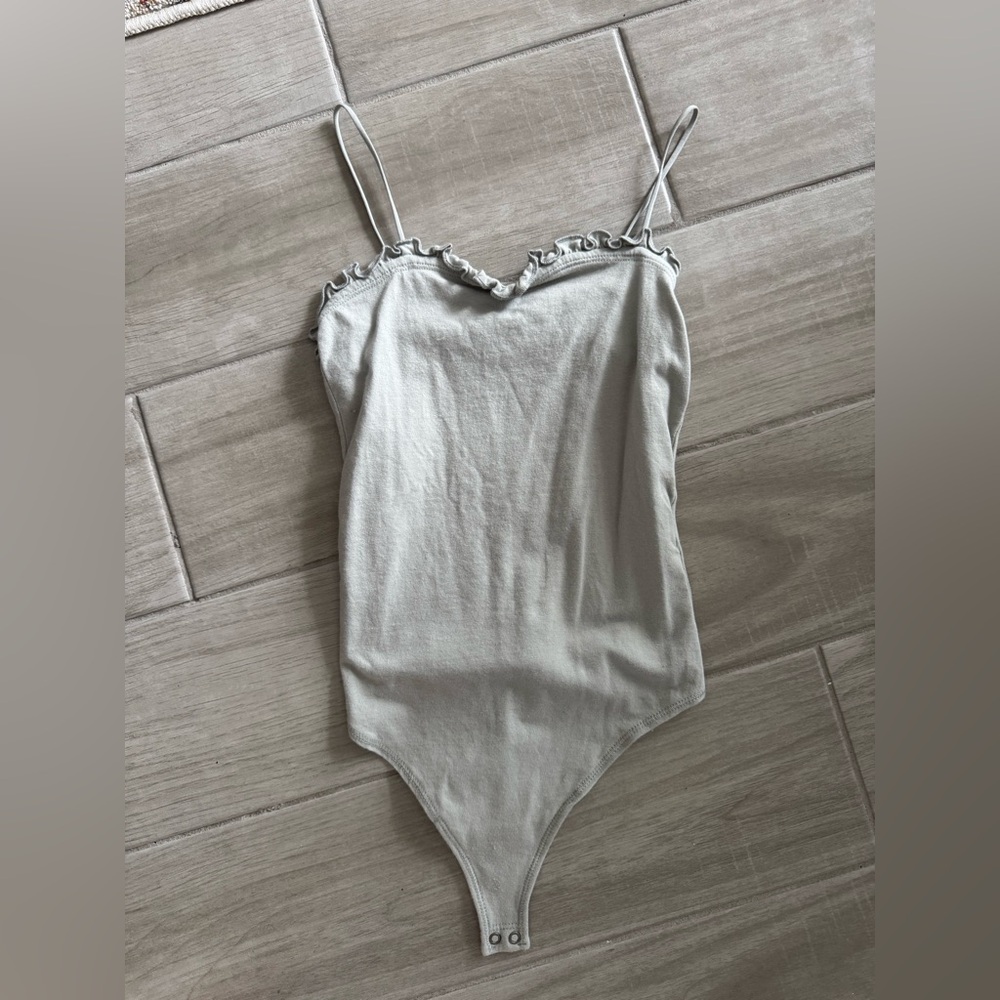 Abercrombie & Fitch Light Blue Grey Ruffle Trim Bodysuit